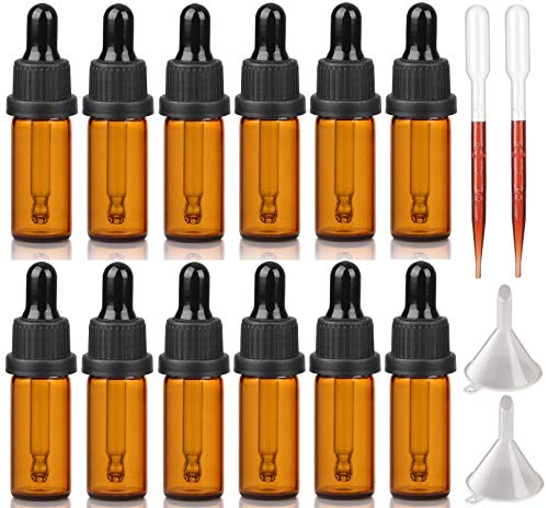 Hyber&Cara Pipette Bottles with Glass Pipette 5 ml Brown Glass Bottles Pharmacist Bottles with Dropper for Essential Oils, Perfume Oils, Liquid Dyes, Aromatherapy Blends, Pack of 12 von Hyber&Cara