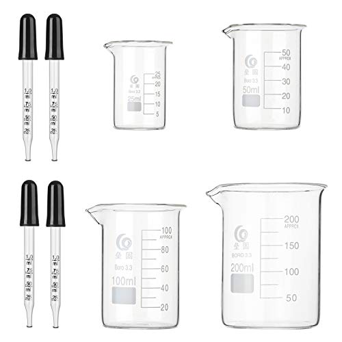 Hyber&Cara Becherglas niedrige Form mit Ausguss, Boro 3.3 Griffin-Becherglas 25 ml 50 ml 100 ml 200 ml mit 4 Stück 1 ml Glaspipette Hyber&Cara Becherglas niedrige Form mit Ausguss, Boro 3.3 Griffin-Becherglas 25 ml 50 ml 100 ml 200 ml mit 4 Stück 1 ml Glaspipette von Hyber&Cara