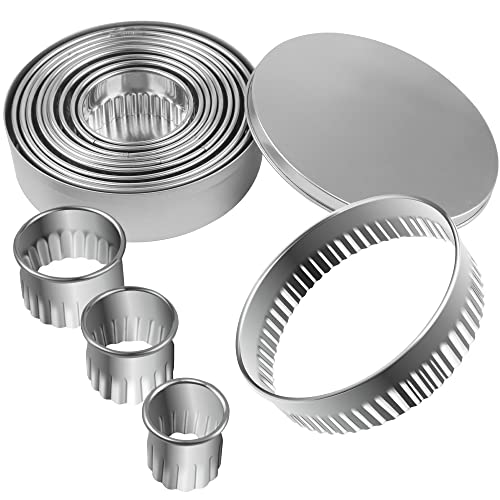 Mini Runde Geriffelte Ausstecher Set 12 Stück Gebäck Ausstecher Edelstahl Kreis Keksausstecher Ring Scone Cutter für Gebäck Donut Fondant Mousse Backen DIY Kuchen von Hyber&Cara
