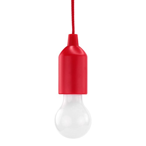 HyCell Pull Light in rot mit Zugschalter inkl. AAA Batterien - tragbare LED Lampe warmweiß - mobile Leuchte ideal für Garten Schuppen Zelt Camping Dachboden Kleiderschrank oder Party Dekoration von HyCell