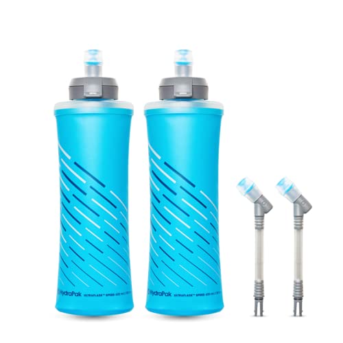 Hydrapak UltraFlask Speed 600ml 2er-Pack - zusammenklappbare Trinkflasche für Trinkwesten und Laufrucksäcke mit leicht zu öffnendem Verschluss (600 ml/20 oz), Malibu Blue von HydraPak