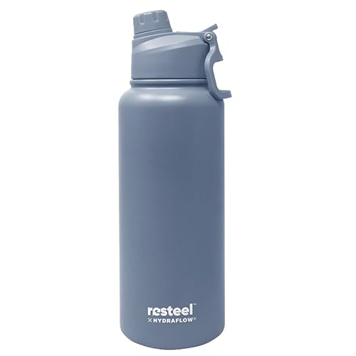 HYDRAFLOW Re-Steel Wasserflasche: 1000 ml, doppelwandig, vakuumisoliert, recycelter Edelstahl, auslaufsicher, BPA-frei, mit Klapp-Trinkhalm, perfekt für Sport, Reisen und Flüssigkeitszufuhr, Twilight von Hydraflow
