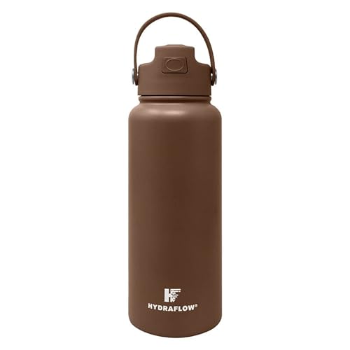 Hydraflow Hybrid – Dreifachwandige vakuumisolierte Wasserflasche mit Flip-Strohhalm (1000 ml, Kakao), Edelstahl-Thermoskanne, wiederverwendbar, auslaufsicher, BPA-frei, für Sport und Reisen von Hydraflow