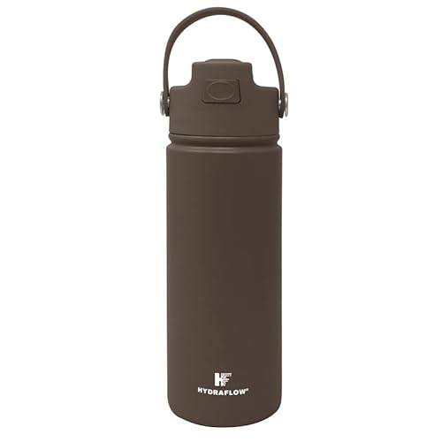 Hydraflow Hybrid – Dreifachwandige vakuumisolierte Wasserflasche mit Klapp-Trinkhalm (500 ml, Kakao), Edelstahl-Thermoskanne, wiederverwendbar, auslaufsicher, BPA-frei, für Sport und Reisen von Hydraflow