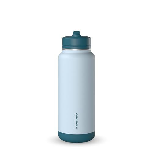 Hydrapeak Allure isolierte Edelstahl-Wasserflasche mit auslaufsicherem Strohhalm-Deckel und Gummistiefel, Puderblau Hydrapeak Allure isolierte Edelstahl-Wasserflasche mit auslaufsicherem Strohhalm-Deckel und Gummistiefel, Puderblau von Hydrapeak