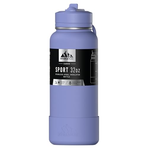 Hydrapeak Isolierte Sport-Trinkflasche mit Strohhalm oder Becherdeckel, auslaufsicher, hält Getränke 24 Stunden kalt, 12 Stunden heiß, Premium-Edelstahl-Wasserflaschen (907 ml, Immergrün) von Hydrapeak