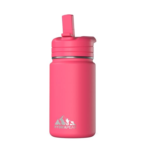 Hydrapeak Mini-Wasserflasche mit Strohhalm-Deckel, isolierte Wasserflasche, Edelstahl, 400 ml, Hot Pink von Hydrapeak