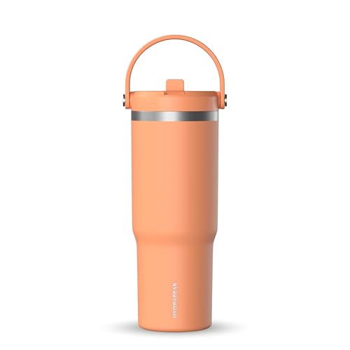 Hydrapeak Nomad Trinkbecher mit Griff und Strohhalm-Deckel, auslaufsicher, doppelt isoliert, 950 ml, Edelstahl, Orange (Apricot Crush) von Hydrapeak