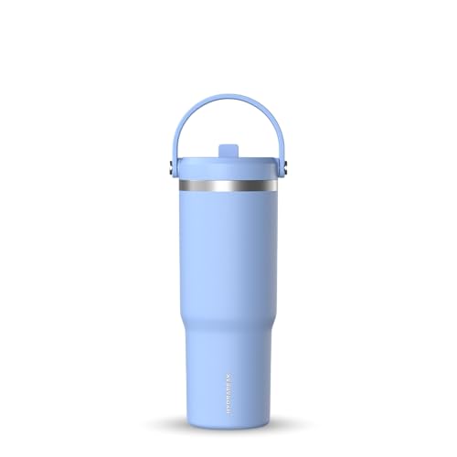 Hydrapeak Nomad Trinkbecher mit Griff und Trinkhalm-Deckel, auslaufsicher, doppelt isoliert, 950 ml, Edelstahl, Babyblau (Skyfall) von Hydrapeak