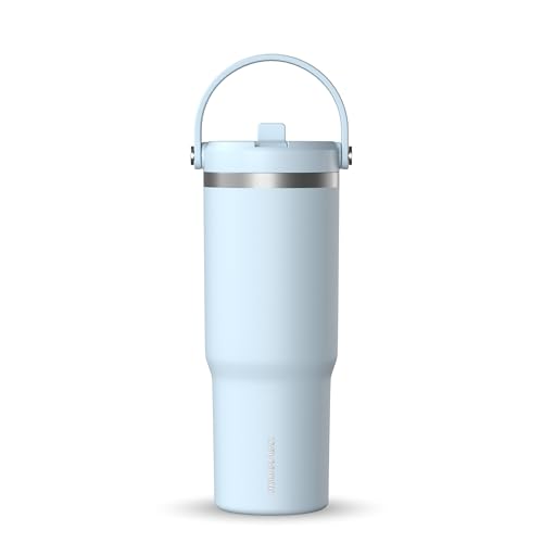 Hydrapeak Nomad Trinkbecher mit Griff und Trinkhalm-Deckel, auslaufsicher, doppelt isoliert, 950 ml, Edelstahl, Hellblau (Powder Blue) von Hydrapeak