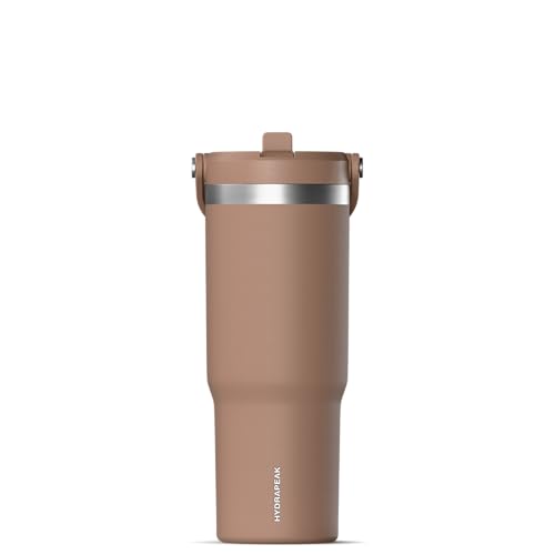 Hydrapeak Nomad Trinkbecher mit Griff und Trinkhalm-Deckel, auslaufsicher, doppelt isoliert, 950 ml, Edelstahl, Hellbraun (Almond) von Hydrapeak