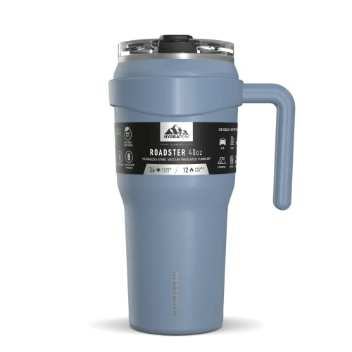 Hydrapeak Roadster Becher mit Griff und Strohhalm-Deckel, praktischer 2-in-1-Deckel, Strohhalm, 1,2 l Becher mit Griff, modernes Blau von Hydrapeak