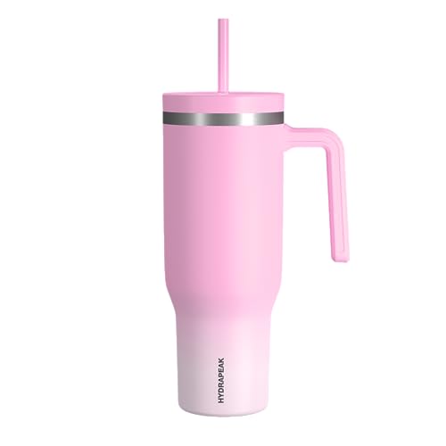 Hydrapeak Voyager Trinkbecher mit Griff und Strohhalm-Deckel, wiederverwendbare Edelstahl-Wasserflasche, Reisebecher, Becherhalter, isolierter Becher (Iced Ombre Bubblegum) von Hydrapeak