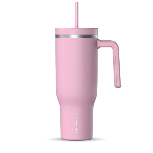 Hydrapeak Voyager Edelstahl-Becher mit Griff, isolierte Wasserflasche mit Strohhalm und Deckel, Becherhalter, wiederverwendbar, Reisebecher (Baumwolle, Rosa) von Hydrapeak