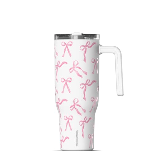 Hydrapeak Voyager Trinkbecher mit Griff und Strohhalm, 100 % auslaufsicherer, isolierter Becher mit Trink- und Strohhalm-Deckel, aus Edelstahl, Becherhalterfreundlicher Boden (rosa Schleifen) von Hydrapeak