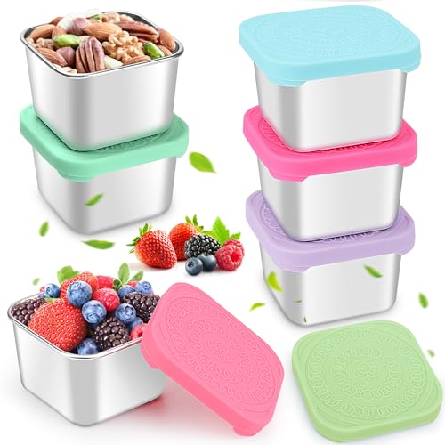 6Stück Snack-Behälter, 180ml 304 Edelstahl Metall Soße Lebensmittel Lagerung Box Container Mit Silikon-Deckel, Wiederverwendbare Kleine Tragbare Auslaufsicher Food Lunch Boxen Set, Leicht zu Öffnen von Hydream