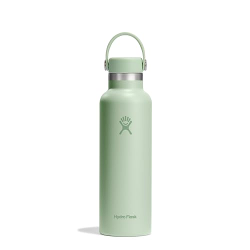 HYDRO FLASK - Standard Mouth Trinkflasche 621ml (21 oz) - Isolierte Wasserflasche aus Edelstahl - Sportflasche mit auslaufsicherem Flex Deckel & Gurt - Thermoflasche Spülmaschinenfest - Aloe von Hydro Flask