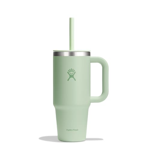 HYDRO FLASK - Travel Tumbler 709ml (24oz) mit verschließbarem Press-In-Strohhalmdeckel - Edelstahl - Doppelwandige Vakuumisolierung - Spritzwassergeschützter Deckel - Aloe von Hydro Flask