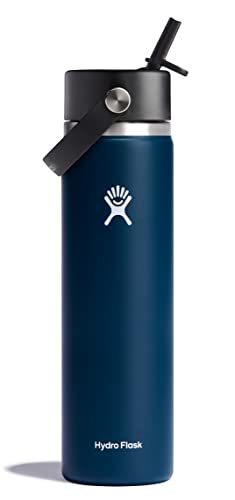 HYDRO FLASK - Trinkflasche 709ml (24oz) mit Strohdeckel - Vakuumisolierte, Wiederverwendbare Flasche aus Edelstahl - Auslaufsicherer Deckel - Größe Öffnung - Indigo von Hydro Flask