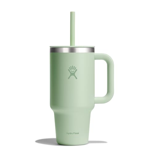 HYDRO FLASK - Travel Tumbler 946 ml (32 oz) mit verschließbarem Press-In-Strohhalmdeckel - Edelstahl - Doppelwandige Vakuumisolierung - Spritzwassergeschützter Deckel - Aloe von Hydro Flask