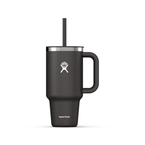 Hydro Flask - Travel Tumbler - Thermobecher 946 ml (32 Oz) mit verschließbarem Press-In-Strohhalmdeckel - Edelstahl - Doppelwandige Vakuumisolierung - Spritzwassergeschützter Deckel - Black von Hydro Flask