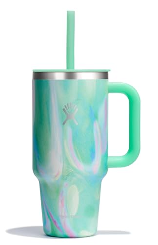 HYDRO FLASK - Travel Tumbler 946 ml (32 oz) mit verschließbarem Press-In-Strohhalmdeckel - Edelstahl - Doppelwandige Vakuumisolierung - Spritzwassergeschützter Deckel - Jelly Green von Hydro Flask