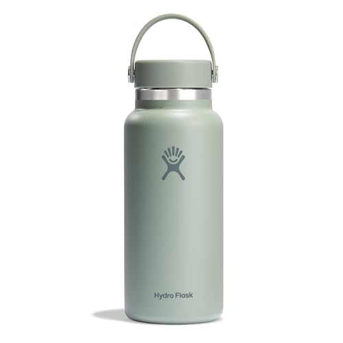 HYDRO FLASK - Wide Mouth Trinkflasche 946ml (32 oz) - Isolierte Wasserflasche aus Edelstahl - Sportflasche mit auslaufsicherem Flex Cap-Deckel & Gurt - Thermoflasche Spülmaschinenfest - Agave von Hydro Flask