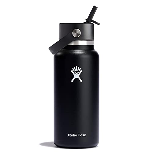 HYDRO FLASK - Trinkflasche 946ml (32oz) mit Strohdeckel - Vakuumisolierte, Wiederverwendbare Flasche aus Edelstahl - Auslaufsicherer Deckel - Größe Öffnung - Black von Hydro Flask
