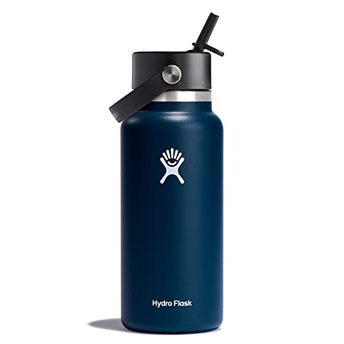 HYDRO FLASK - Trinkflasche 946ml (32oz) mit Strohdeckel - Vakuumisolierte, Wiederverwendbare Flasche aus Edelstahl - Auslaufsicherer Deckel - Größe Öffnung - Indigo von Hydro Flask