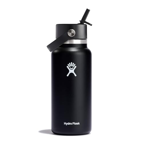 HYDRO FLASK - Trinkflasche 946ml (32oz) mit Strohdeckel - Vakuumisolierte, Wiederverwendbare Flasche aus Edelstahl - Auslaufsicherer Deckel - Größe Öffnung - Black von Hydro Flask