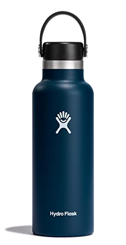 HYDRO FLASK - Trinkflasche 532ml (18oz) - Vakuumisolierte Wasserflasche aus Edelstahl - Sportflasche mit auslaufsicherem Deckel & Gurt - Thermoflasche Spülmaschinenfest - Standard-Öffnung - Indigo von Hydro Flask