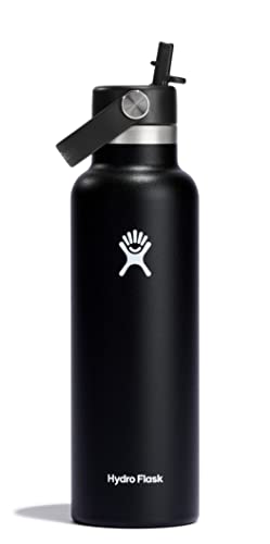 HYDRO FLASK - Trinkflasche 621ml (21oz) mit Strohdeckel - Vakuumisolierte, Wiederverwendbare Flasche aus Edelstahl - Auslaufsicherer Deckel - Heiß & Kalt - Kleine Öffnung - Black von Hydro Flask