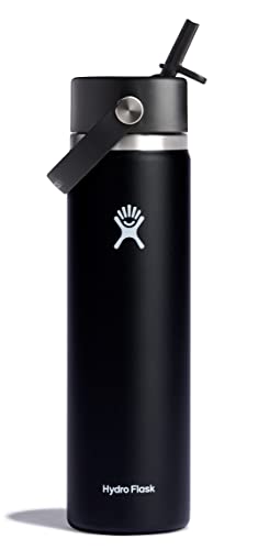 HYDRO FLASK - Trinkflasche 709ml (24oz) mit Strohdeckel - Vakuumisolierte, Wiederverwendbare Flasche aus Edelstahl - Auslaufsicherer Deckel - Größe Öffnung - Black von Hydro Flask