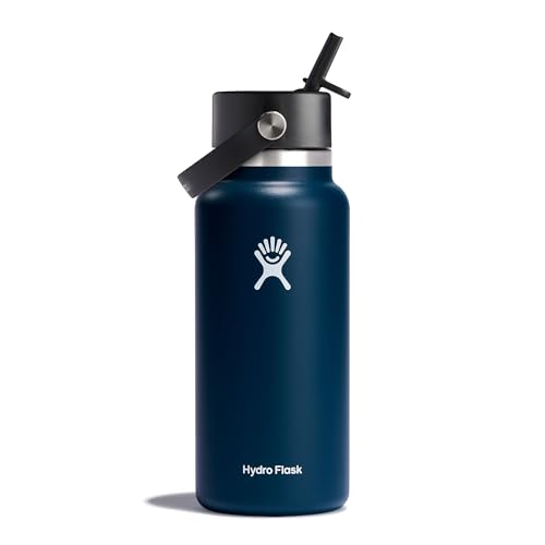 HYDRO FLASK - Trinkflasche 946ml (32oz) mit Strohdeckel - Vakuumisolierte, Wiederverwendbare Flasche aus Edelstahl - Auslaufsicherer Deckel - Größe Öffnung - Indigo von Hydro Flask