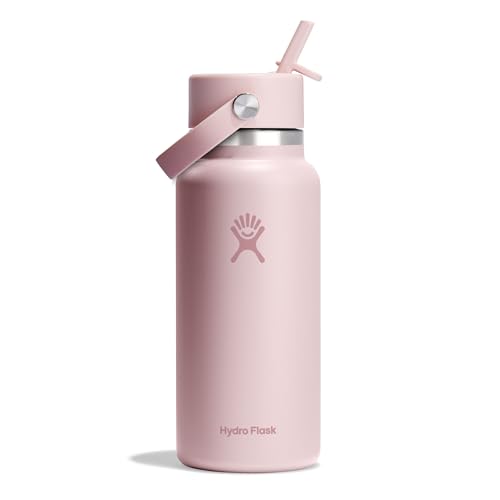 HYDRO FLASK - Wide Mouth Trinkflasche 946ml (32 oz) mit Strohdeckel - Vakuumisolierte, Wiederverwendbare Flasche aus Edelstahl - Auslaufsicherer Deckel - Trillium von Hydro Flask