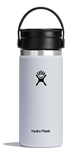 HYDRO FLASK - Reise-Thermos 473ml (16 oz) - Vakuumisolierter Edelstahl-Thermos - Auslaufsicher Flex-Trinkdeckel - Thermos für Kaffee - Größe Öffnung - White von Hydro Flask