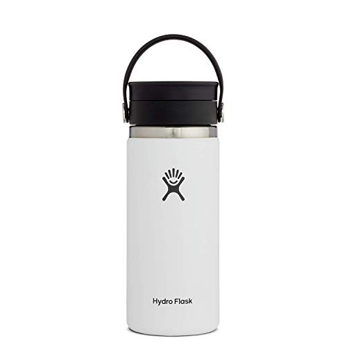 HYDRO FLASK - Reise-Thermos 473ml (16 oz) - Vakuumisolierter Edelstahl-Thermos - Auslaufsicher Flex-Trinkdeckel - Thermos für Kaffee - Größe Öffnung - White von Hydro Flask