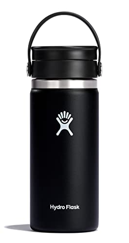 HYDRO FLASK - Reise-Thermos 473ml (16 oz) - Vakuumisolierter Edelstahl-Thermos - Auslaufsicher Flex-Trinkdeckel - Thermos für Kaffee - Größe Öffnung - Black von Hydro Flask