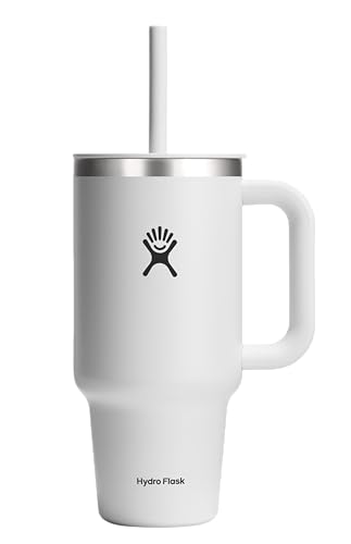 HYDRO FLASK - Travel Tumbler - Thermobecher 946 ml (32 Oz) mit verschließbarem Press-In-Strohhalmdeckel - Edelstahl - Doppelwandige Vakuumisolierung - Spritzwassergeschützter Deckel - White von Hydro Flask