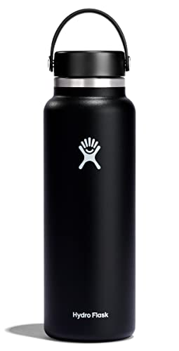 HYDRO FLASK - Trinkflasche 1180ml (40oz) - Isolierte Wasserflasche aus Edelstahl - Sportflasche mit auslaufsicherem Flex Cap-Deckel & Gurt - Thermoflasche Spülmaschinenfest - Größe Öffnung - Black von Hydro Flask