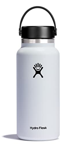 HYDRO FLASK - Trinkflasche 946ml (32oz) - Isolierte Wasserflasche aus Edelstahl - Sportflasche mit auslaufsicherem Flex Cap-Deckel & Gurt - Thermoflasche Spülmaschinenfest - Größe Öffnung - White von Hydro Flask
