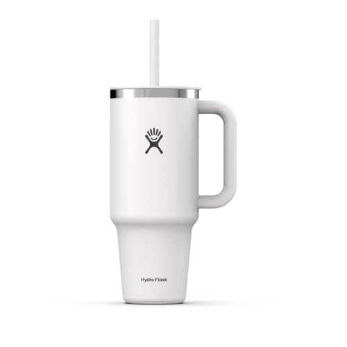 Hydro Flask - Travel Tumbler - Thermobecher 1180 ml (40 Oz) mit verschließbarem Press-In-Strohhalmdeckel - Edelstahl - Doppelwandige Vakuumisolierung - Spritzwassergeschützter Deckel - White von Hydro Flask