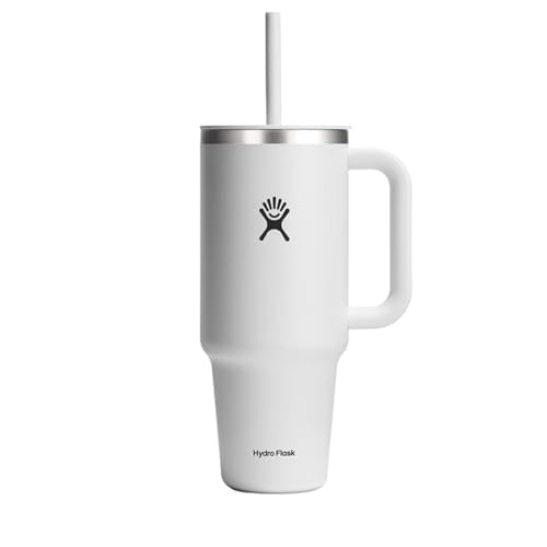 HYDRO FLASK - Travel Tumbler - Thermobecher 1180 ml (40 Oz) mit verschließbarem Press-In-Strohhalmdeckel - Edelstahl - Doppelwandige Vakuumisolierung - Spritzwassergeschützter Deckel - White von Hydro Flask