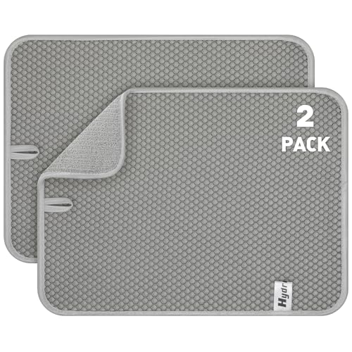 Mikrofaser-Abtropfmatte, ultra-saugfähig, Küchenmatte, 37 x 30 cm, für Arbeitsplatten, Abtropfgestell, Spülen, Grau, 2 Stück von Hydro2Go