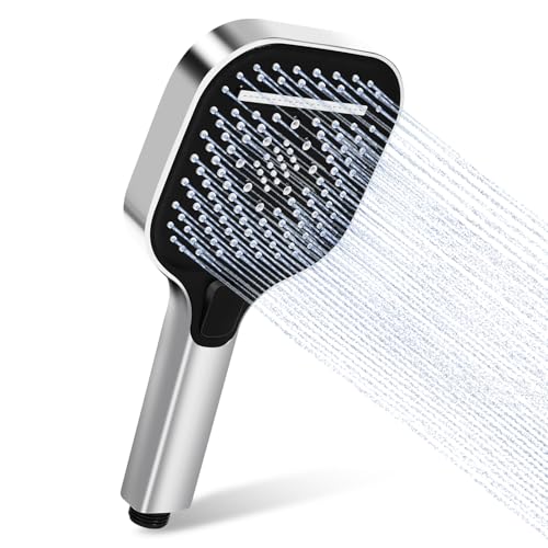 Duschkopf Wassersparende Duschbrause mit 3 Strahlarten (Regen/Massage/Mix) Hochdruck Handbrause Großes Panel (130mm) Chrom – Einfach Installieren, Anti-Kalk, Ideal für Niederdruck von HydroLuxe