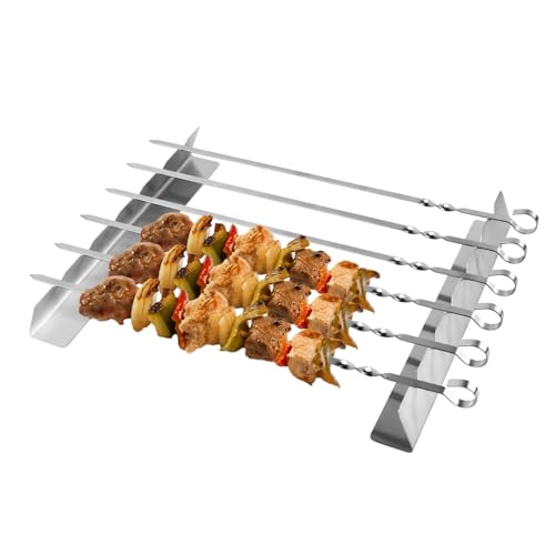 Hydrogarden BBQ Schaschlikspieße Edelstahl Grillspieße Shashlik Skewer Set, 6 Stück Schaschlikgrill mit Festes Regal und Nylontasche fleischspieße Edelstahl für Outdoor Barbecue von Hydrogarden