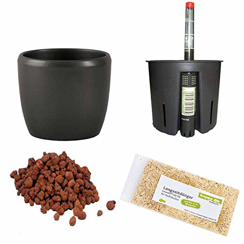 Set4 Blumentopf Venus dunkelsilber 18/19 Ø 21cm H 21cm+KT+WA+BT+HD50 von Hydrokultur Sets Happy-Nature