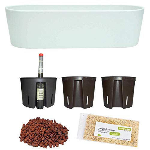 Set7 7 teilig Kunststoff Flori Pflanzschale Weiss für Hydrokultur L 36.0 cm B 13.5 cm H 11.0 cm von Hydrokultur Sets Happy-Nature