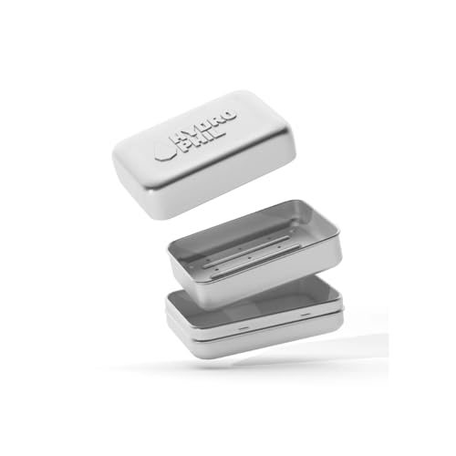 Hydrophil Seifendose aus Aluminium, 100% plastikfrei, mit Abtropfgitter, Silber, Seifendose Reise wasserdicht, Seifenbox, Seifenbehälter, Seifenschale fürs Reisen, Camping und Zuhause (1) von Hydrophil
