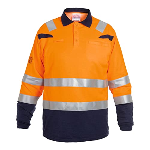 Hydrowear 043635ON Marbella Polohemd mit langen Ärmeln Orange/Marine Größe 4XL von Hydrowear